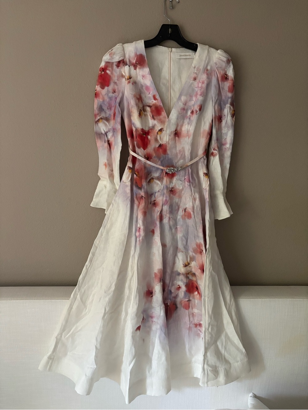 NWT Authentic Zimmermann  Crush Floral Linen Midi-Dress sz AU 0